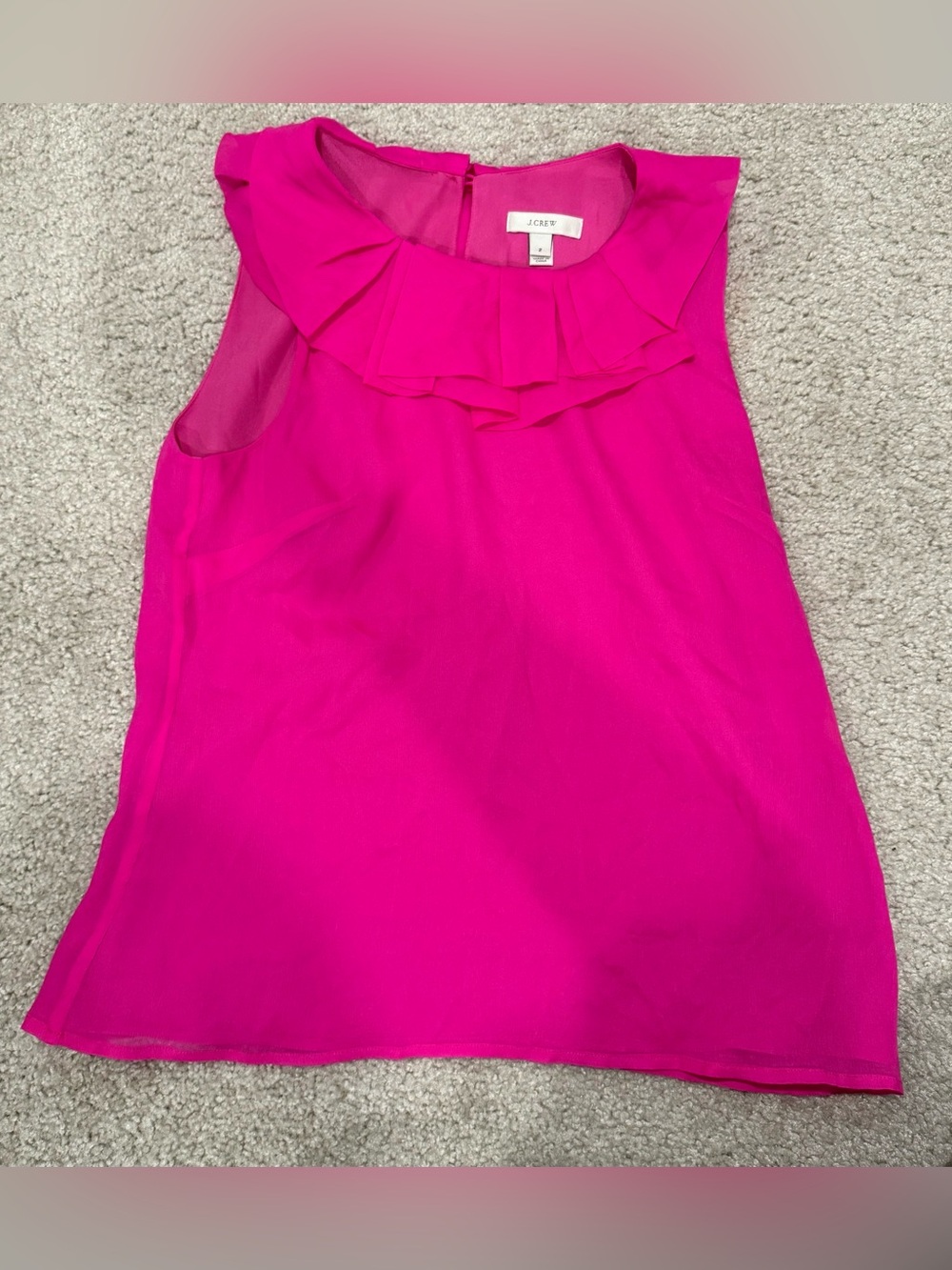 J. Crew Bright Pink Ruffle Neck Sleeveless Camisole size 2